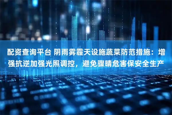 配资查询平台 阴雨雾霾天设施蔬菜防范措施：增强抗逆加强光照调控，避免骤晴危害保安全生产